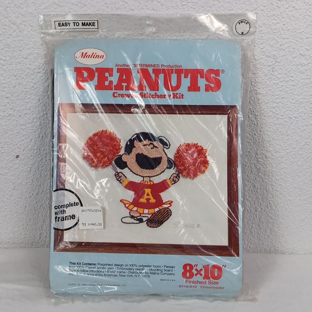 Vintage 1952 Peanuts Crewel Stitchery Kit 8x10 Charlie Brown Lucy Cheerleader